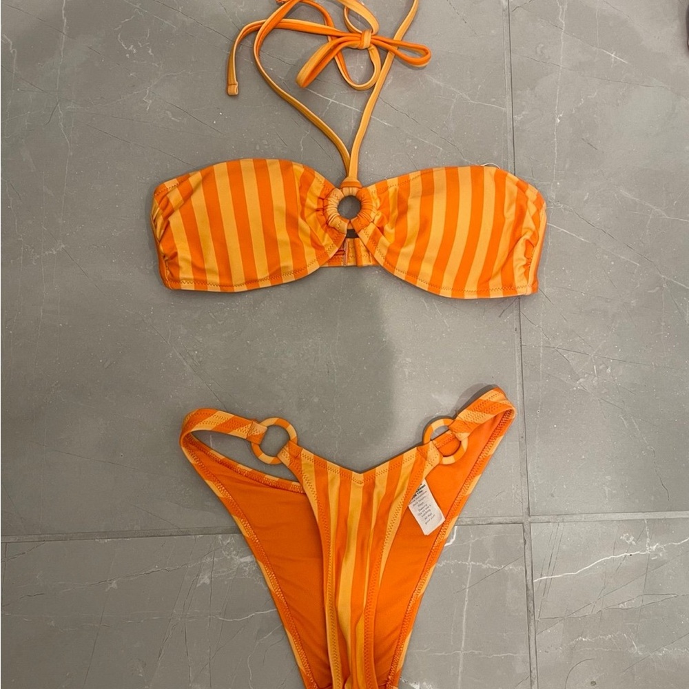 Aerie Vibrant Orange Striped Bikini
